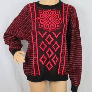 Vintage Sweater 80s Hipster Goth Emo Red Weird 90s Mod Geo Large Unisex Knit